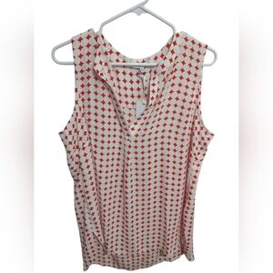 Rose + Olive High Low Geometric Blouse Red And White XL Classic Casual Office